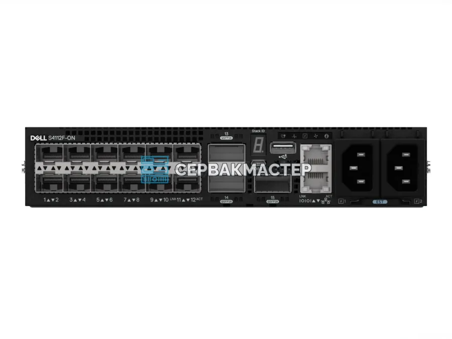 Коммутатор Dell PowerSwitch S4112F-ON PS/IO Airflow, 12x SFP+ 10 Гбит/с и 3x QSFP28 100 Гбит/с