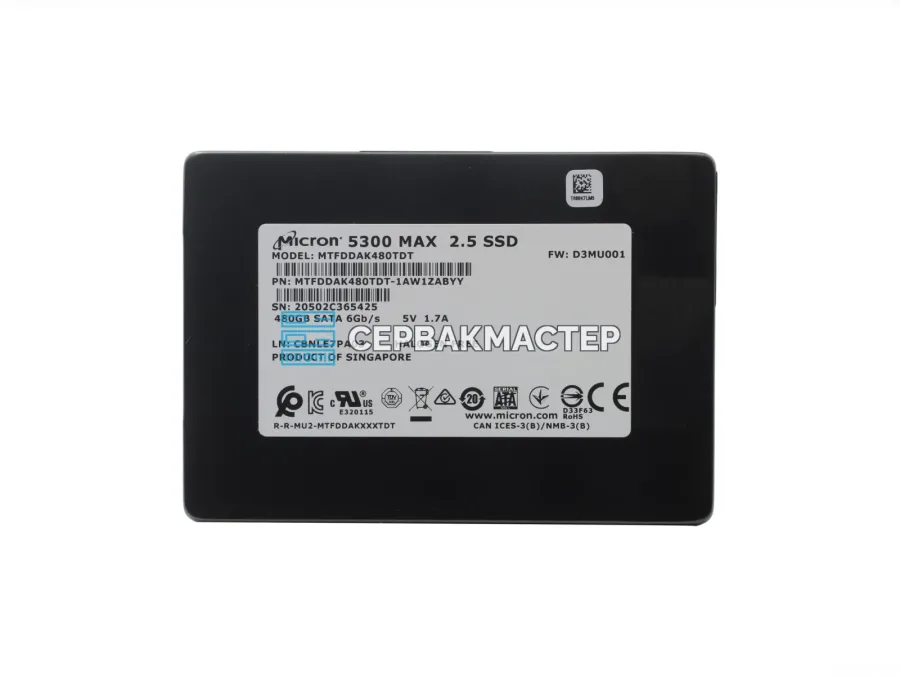 Серверный SSD Micron 5300 MAX 480GB, 2.5" SATA 6Gb/s, 5 DWPD [MTFDDAK480TDT-1AW1ZABYY]