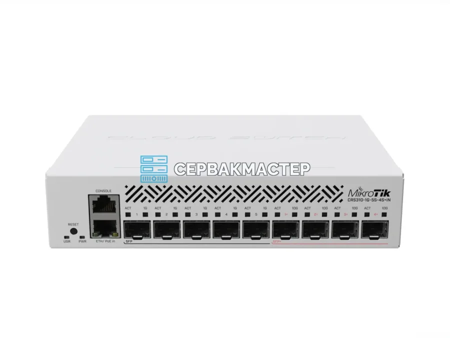 Управляемый L3-коммутатор MikroTik CRS310-1G-5S-4S+IN: 1x RJ45, 5x SFP 1G, 4x SFP+ 10G