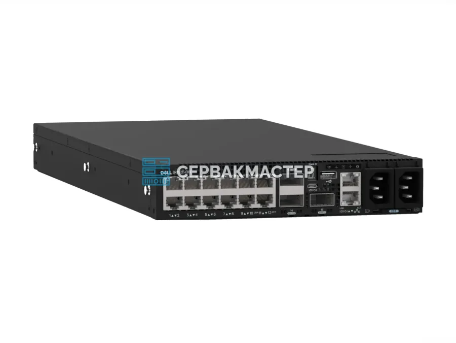 Коммутатор Dell PowerSwitch S4112T-ON PS/IO Airflow: 12x RJ45 10 Гбит/с и 3x QSFP28 100 Гбит/с, L3