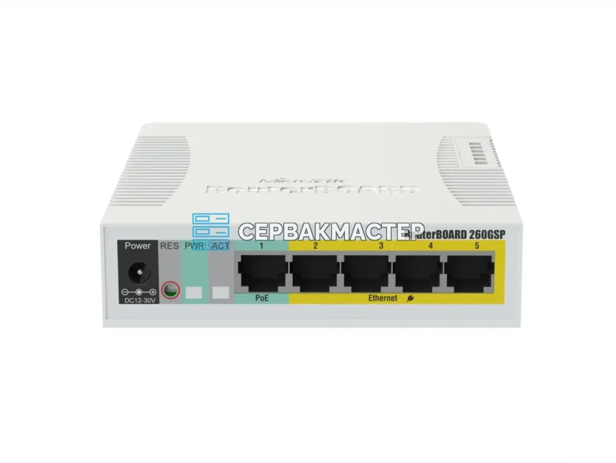 Управляемый коммутатор MikroTik RB260GSP: 5x RJ45 1 Гбит/с и 1x SFP