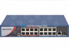 Неуправляемый PoE-коммутатор Hikvision DS-3E0318P-E/M (B): 16x 1 Гбит/с PoE, 2x RJ45/SFP 1 Гбит/с