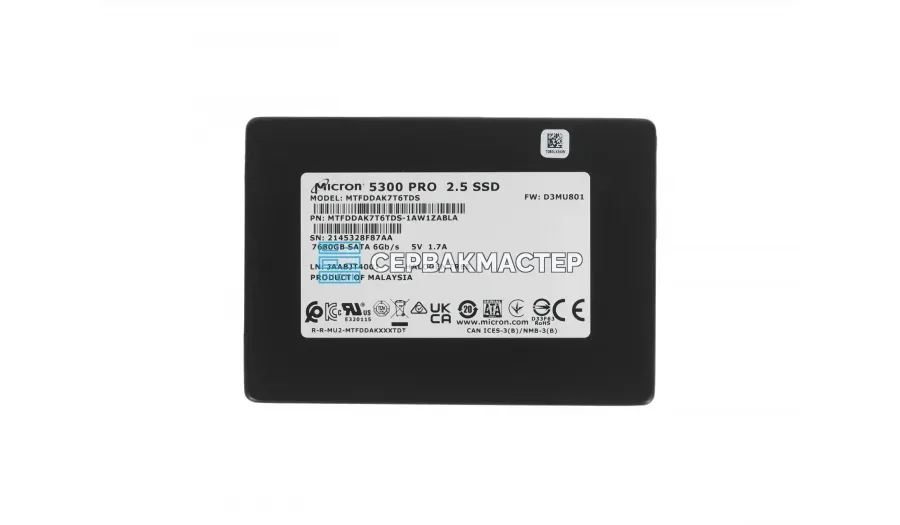 SSD-накопитель Micron 5300 PRO 7.68TB 2.5" SATA 6Gb/s [MTFDDAK7T6TDS]