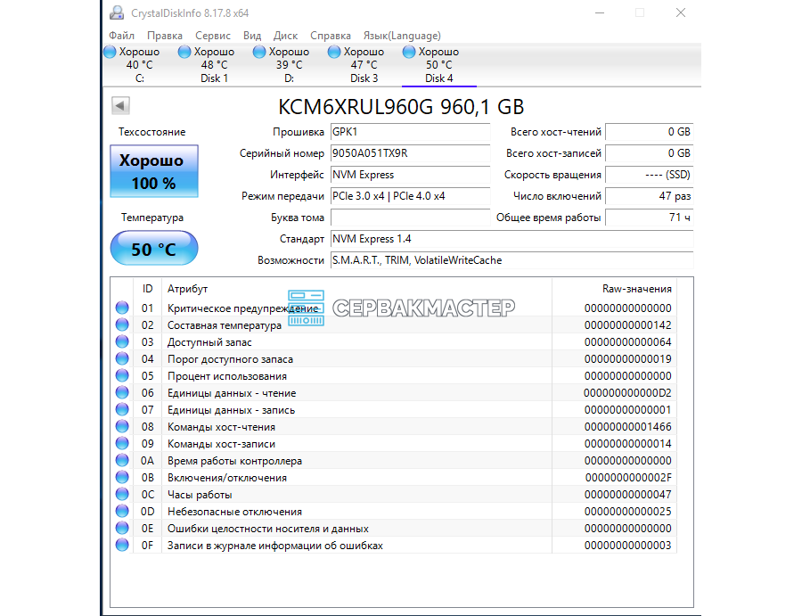 SSD-накопитель Kioxia (HPE) CM6-R 960GB 2.5" U.2 [KCM6XRUL960G]