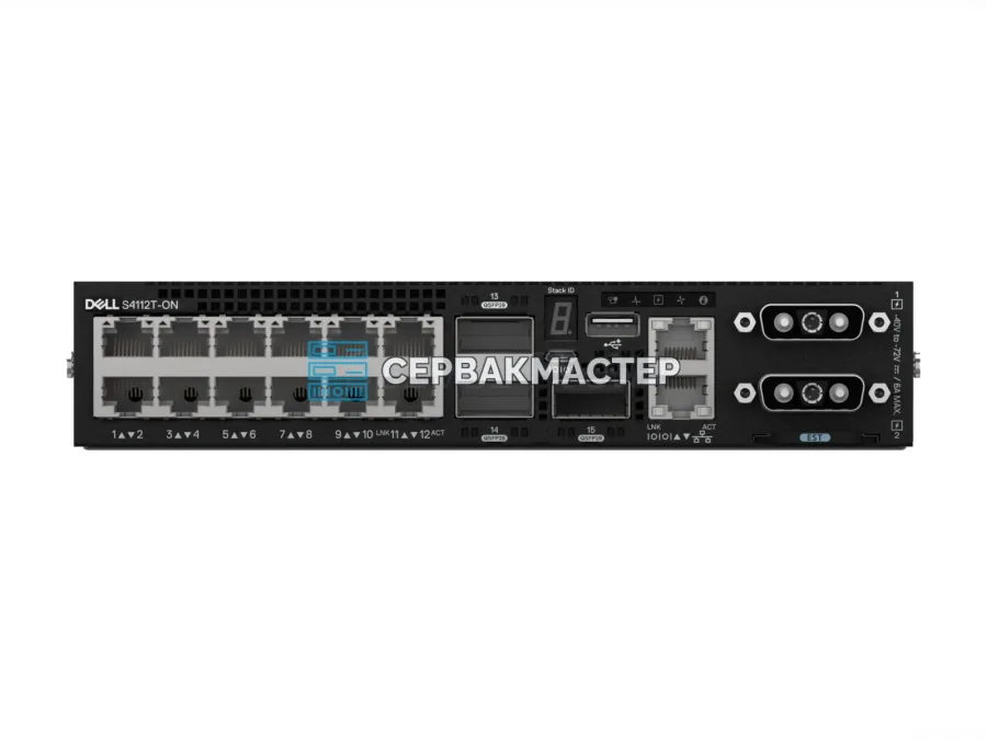 Коммутатор Dell PowerSwitch S4112T-ON IO/PS Airflow: 12x RJ45 10 Гбит/с и 3x QSFP28 100 Гбит/с, L3