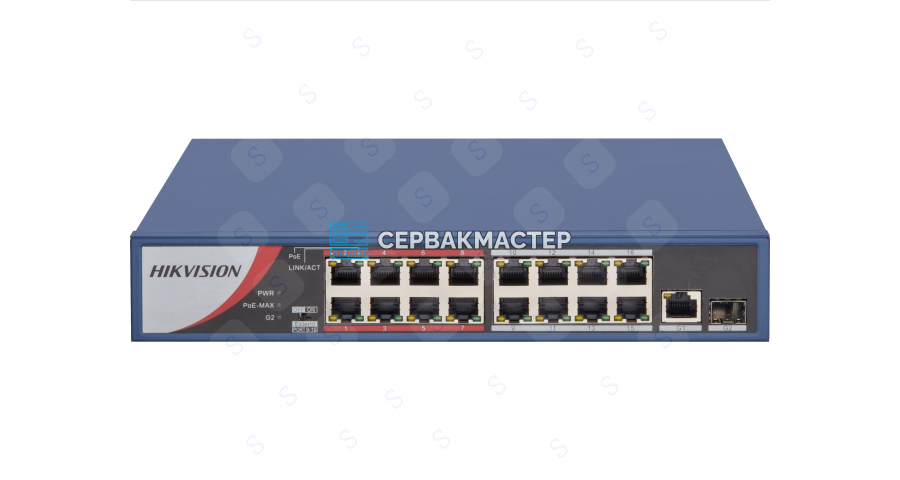 Неуправляемый PoE-коммутатор Hikvision DS-3E0318P-E/M (B): 16x 1 Гбит/с PoE, 2x RJ45/SFP 1 Гбит/с