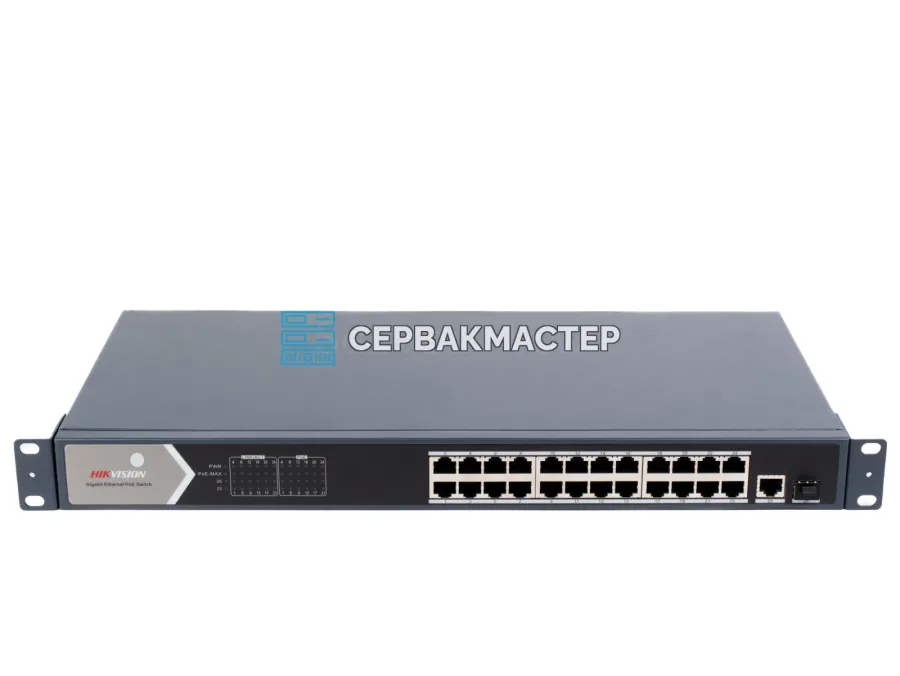 Неуправляемый PoE-коммутатор Hikvision DS-3E0526P-E, 24x 1 Гбит/с PoE + 1x RJ45/SFP 1 Гбит/с, L2, в стойку