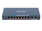 Коммутатор Hikvision DS-3E0310HP-E для видеонаблюдения: 8x RJ45 100 Мбит/с PoE, 2x RJ45 1 Гбит/с