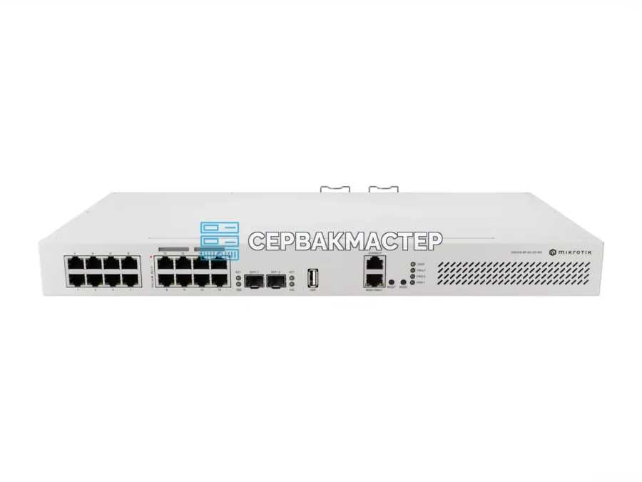 Управляемый L3-коммутатор MikroTik CRS418-8P-8G-2S+RM: PoE-out 150 Вт, 17x RJ45 1G, 2x SFP+ 10G