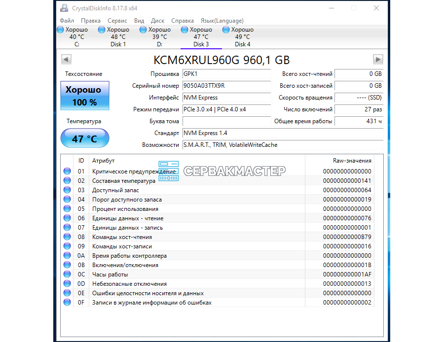 SSD-накопитель Kioxia (HPE) CM6-R 960GB 2.5" U.2 [KCM6XRUL960G]
